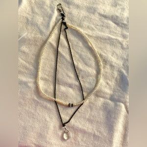 Pearl and Black Silver Chain Necklace